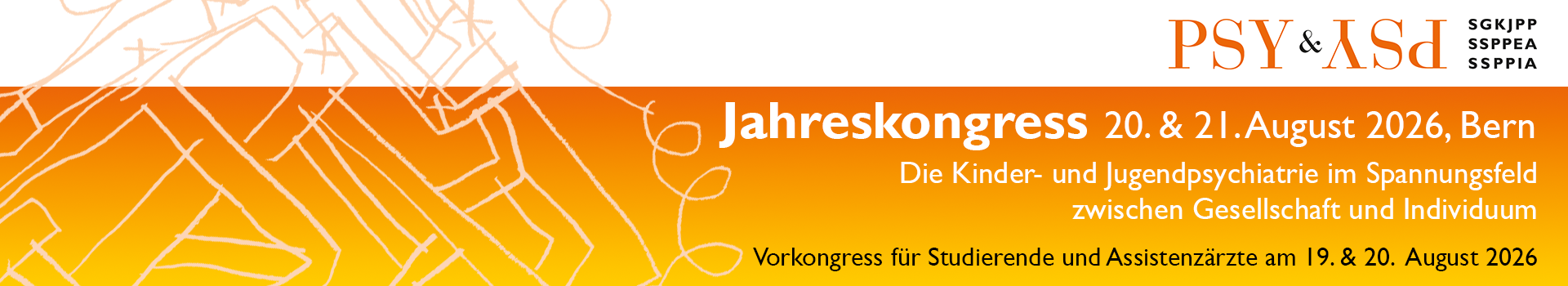 Header Banner für die Konferenz: Jahreskongress der SGKJPP 2026. Diese geht vom 19. August 2026 bis 21. August 2026 in Bern.